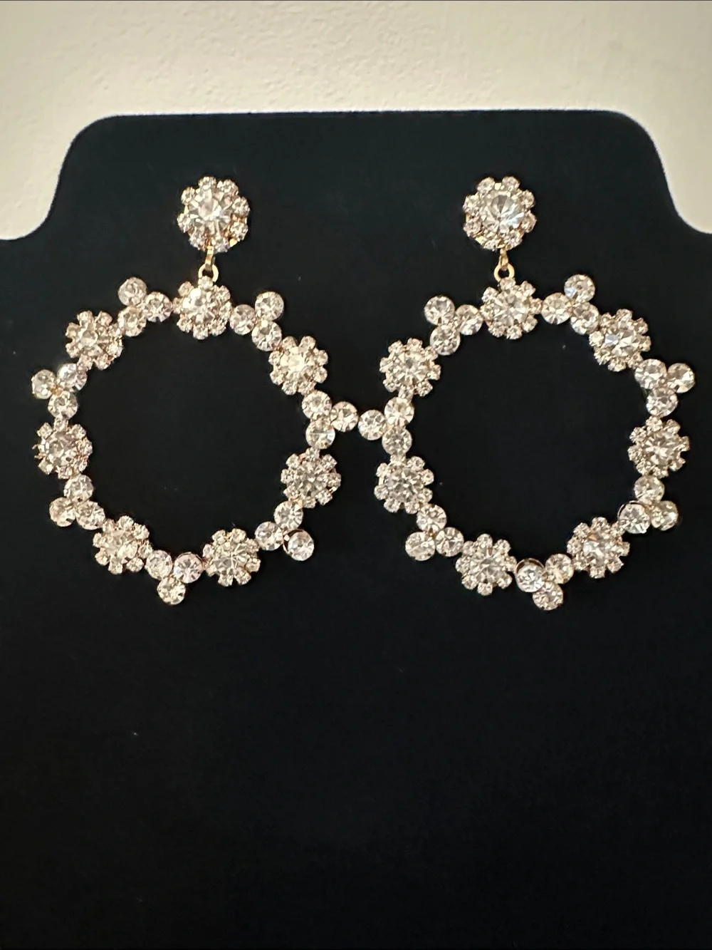 Crystal Floral Hoop Earrings - Silver Tone